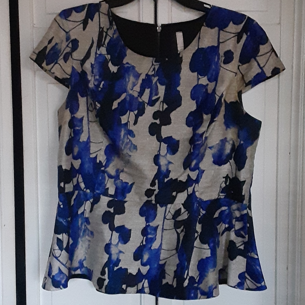 Blue and Gray Peplum Top